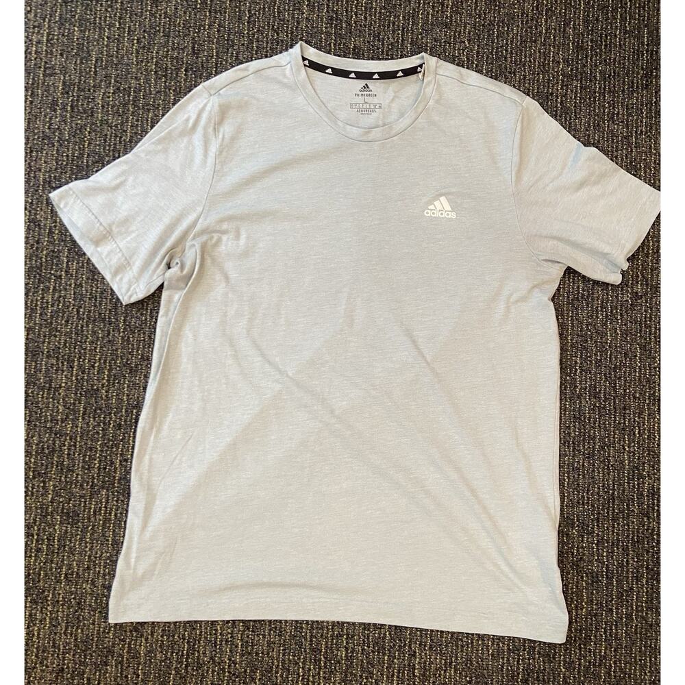 Adidas Men T-Shirt large L Gray Prime Green Aero Ready Logo Graphic
